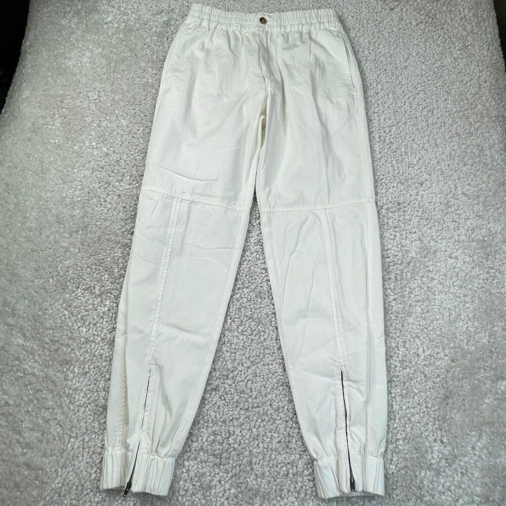 Bassike Cream Ivory Twill Ankle Zip Jogger Oversized Womens XS